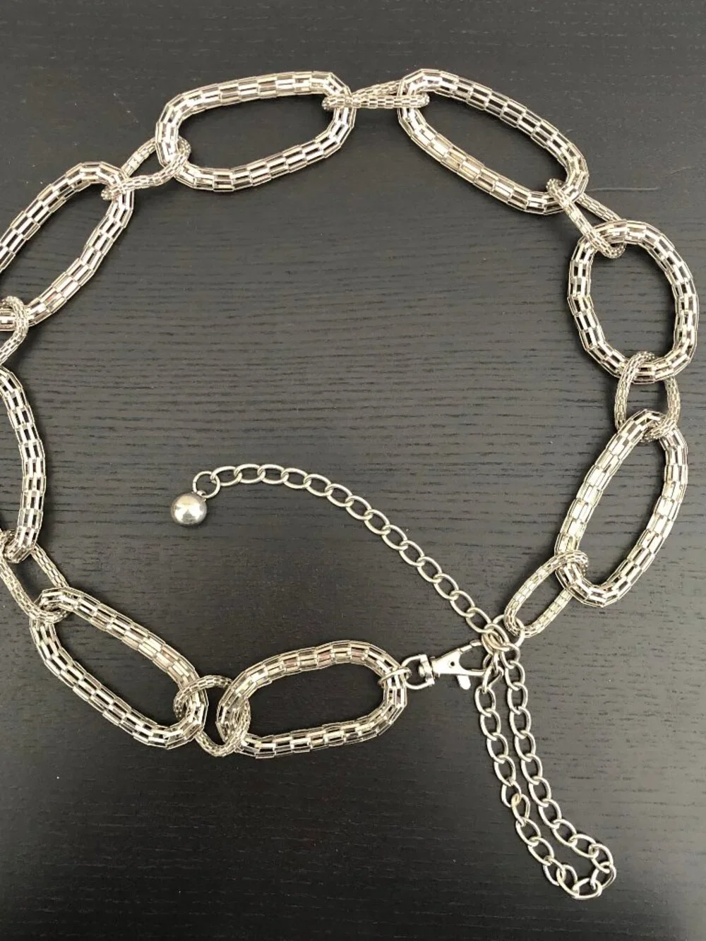 Disco Silver Toned Metallic Mesh AdjustableChain Belt 49 inches
